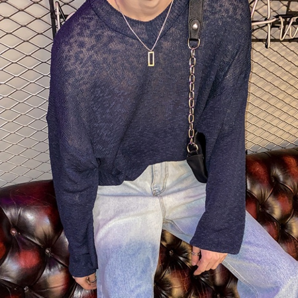 Korean V-Neck Slub Knit Top, Firs Men’s Medium